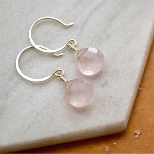 Faceted Rose Pink Quartz Drop Earrings.
